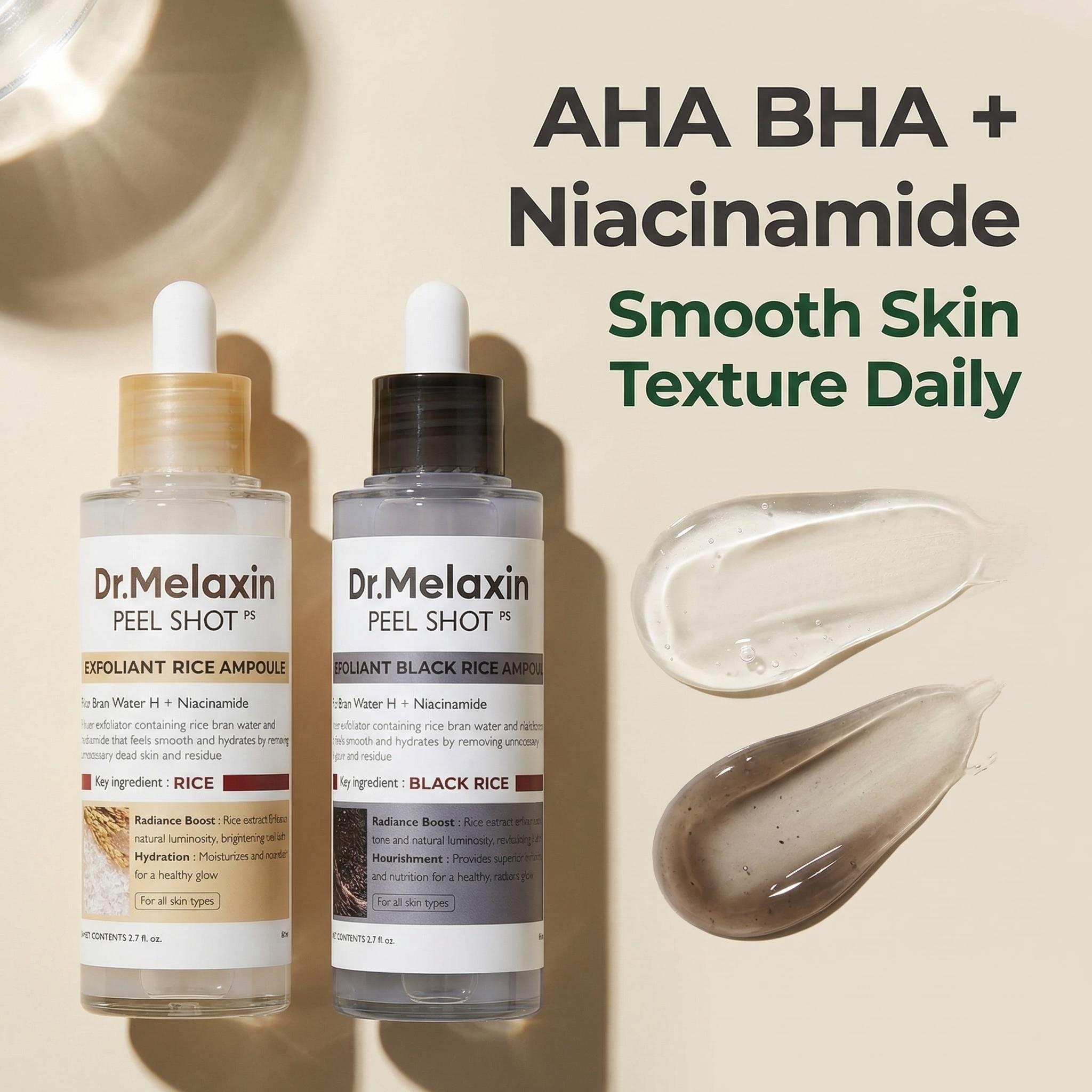 Aha Bha Exfoliant - 黒米角質除去アンプル 80ml、米水エキス、AHA BHA、ナイアシンアミド、すべての肌タイプ向け