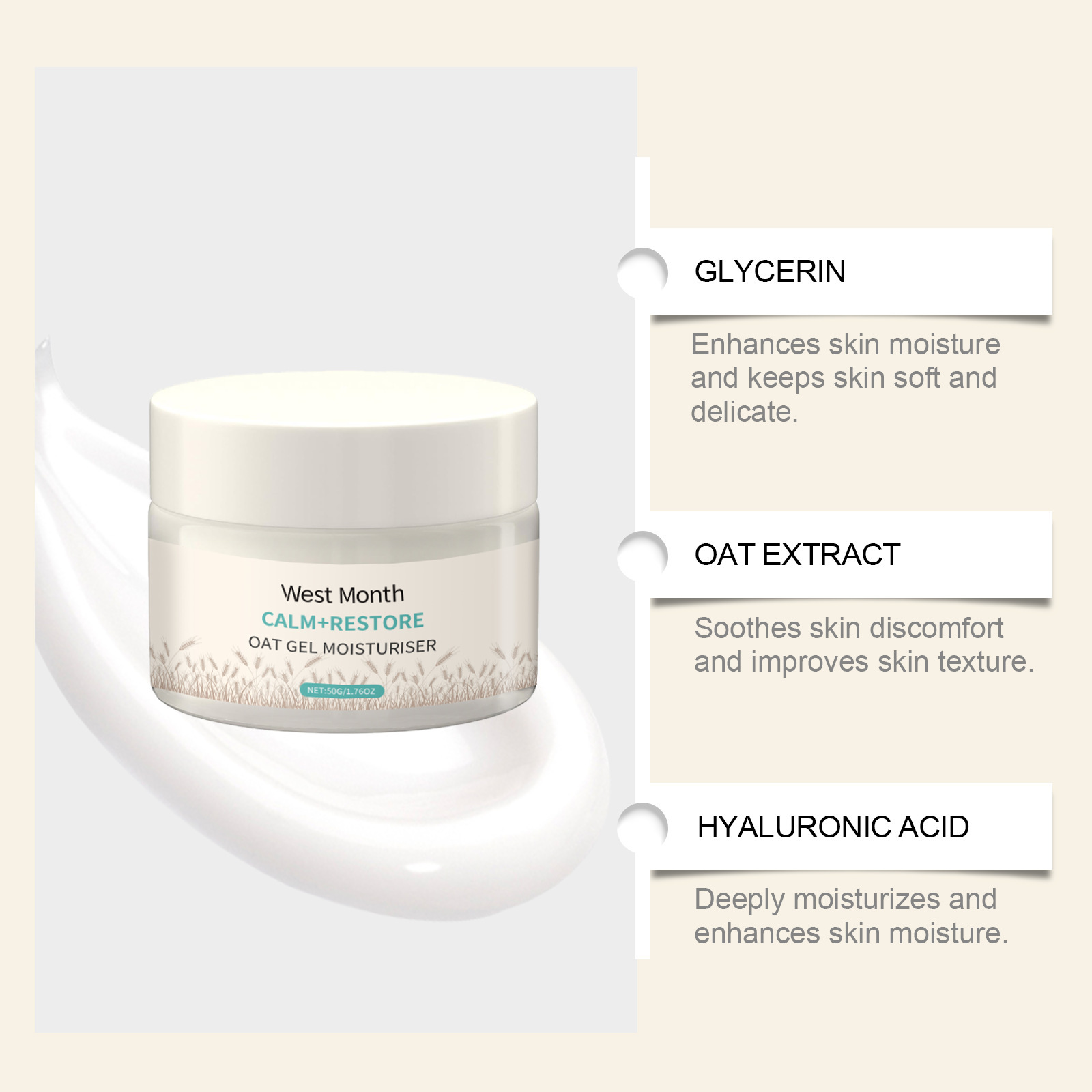 50g オートミール保湿フェイスクリーム：深層栄養、優しいス - Skincare Oat のレビューと価格