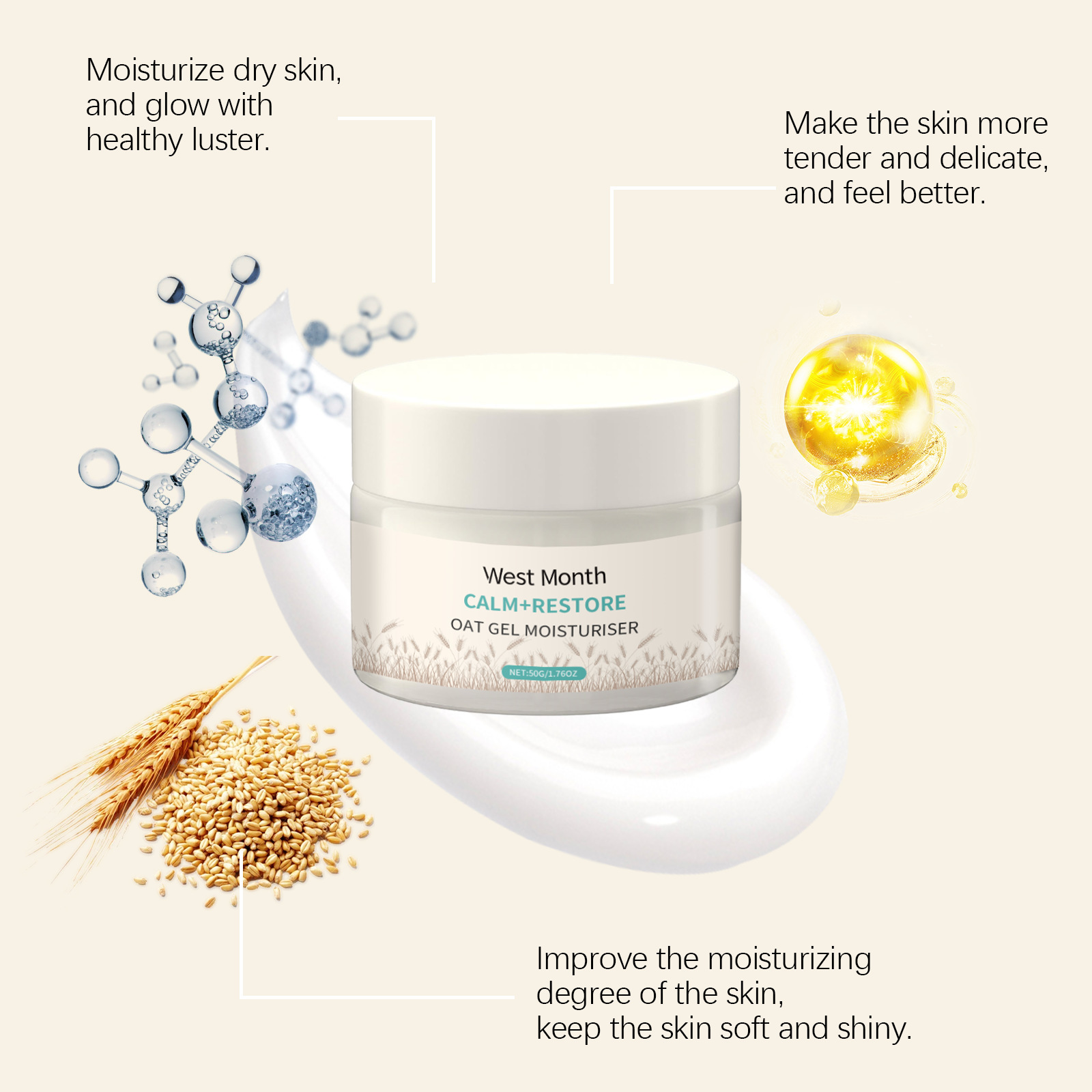 50g オートミール保湿フェイスクリーム：深層栄養、優しいス - Skincare Oat のレビューと価格